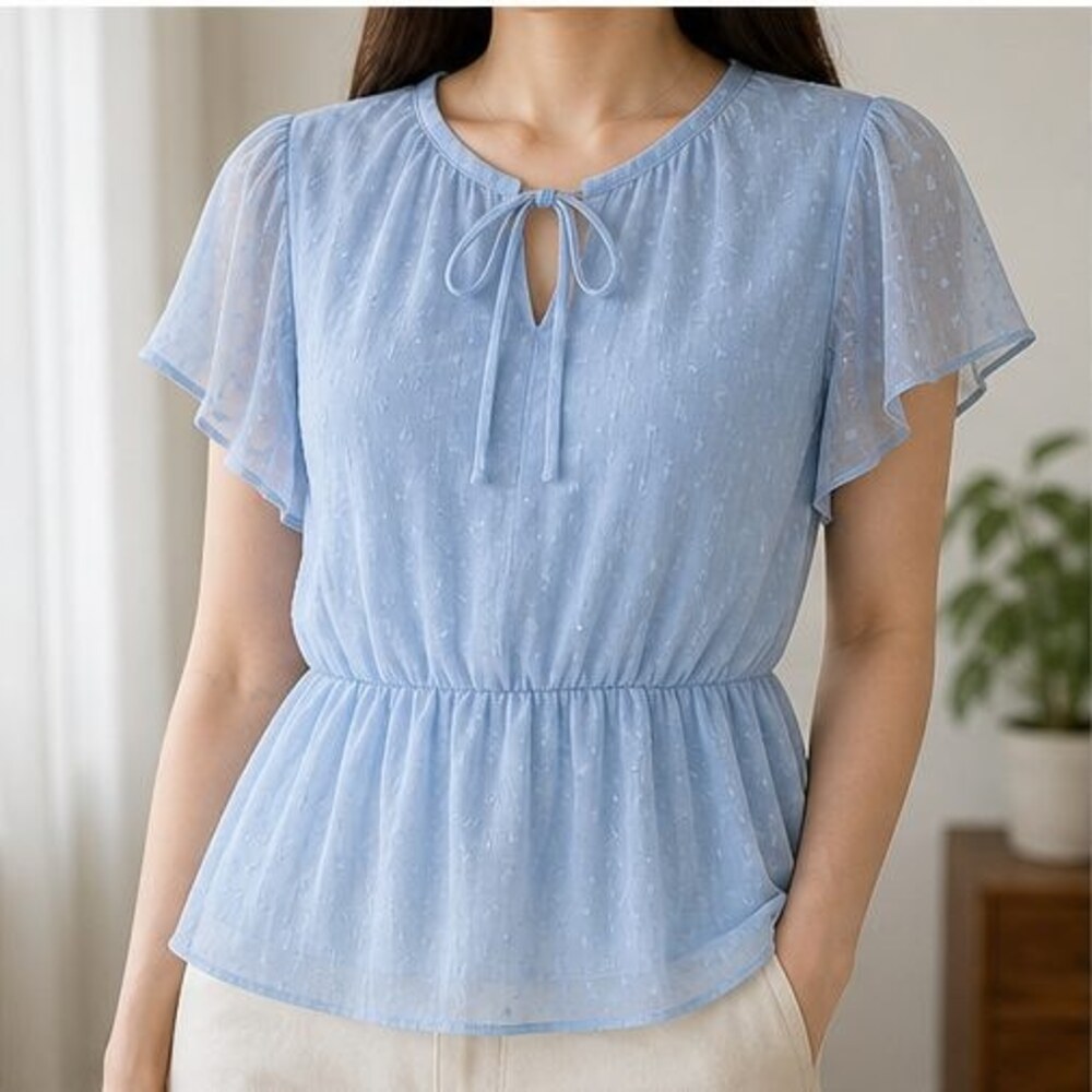 Blue Ruffle Blouse - Picture 2 of 6
